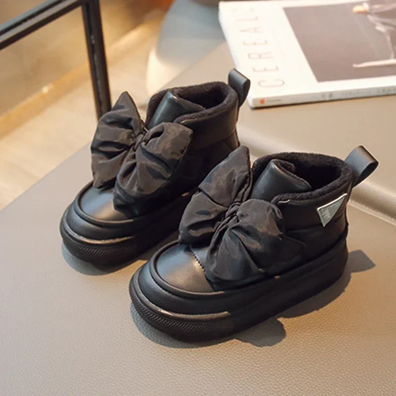 Children Winter Shoes Girls 2023 Fashion New Cute Big Bow Princess Thick Snow Boots Kids Thicken Warm Cotton Shoe Outdoor Boots