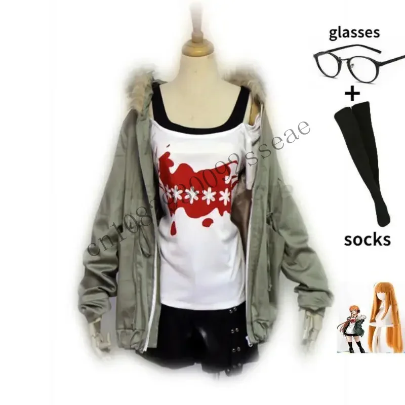 Game goddess persona 5 Futaba Sakura cosplay costume WOMEN'S jacket suspender shirt genius hacker casual uniform wig P5S cmm2001