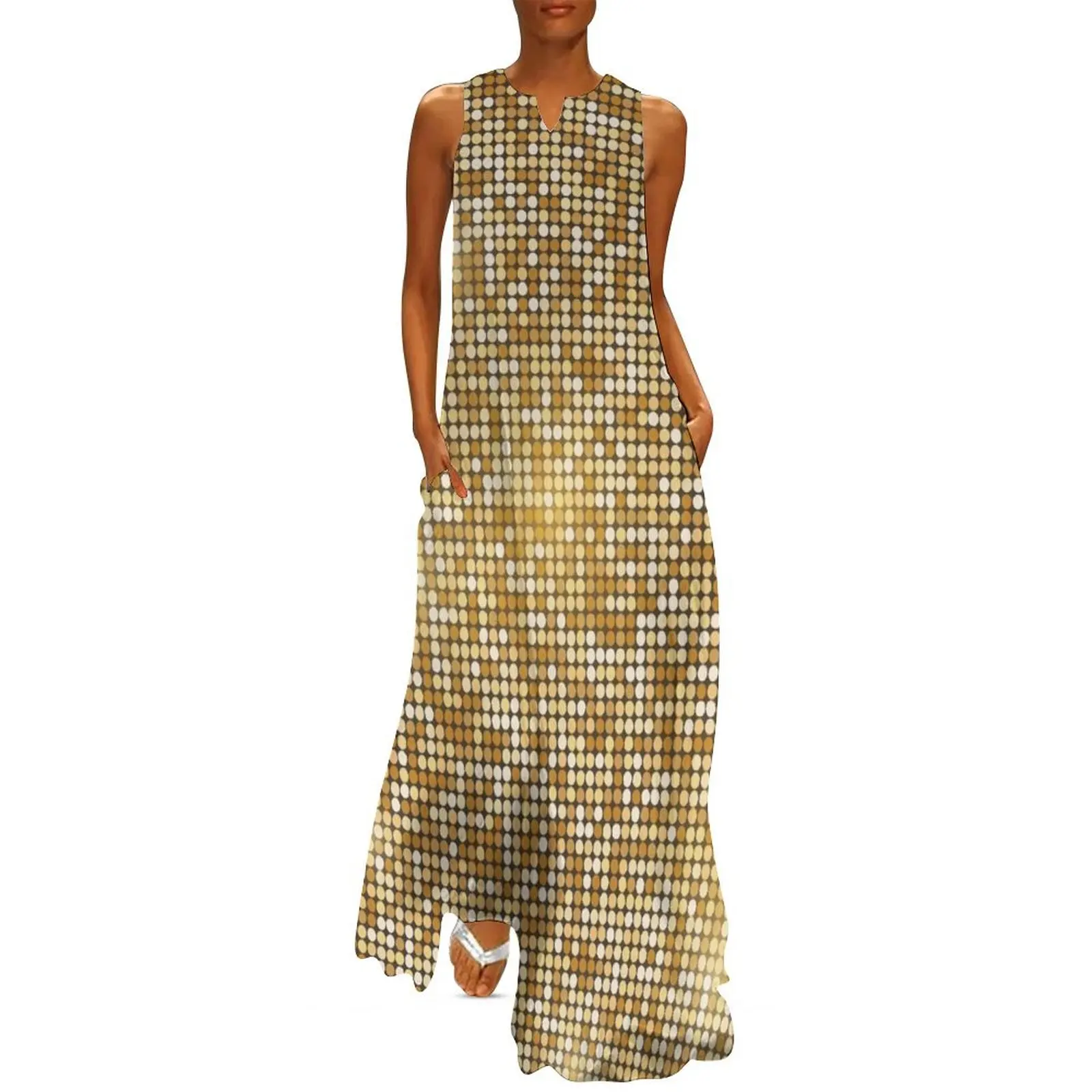 Retro Gold Glitters Golden Disco Ball Shine optical illusion HD High Quality Online Store Long Dress Aesthetic clothing