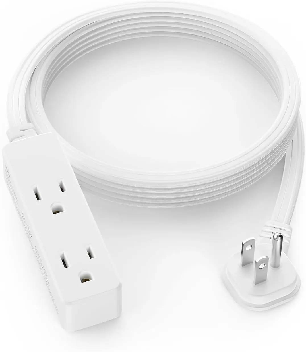 

Flat Plug Extension Cord with 3 Outlets - 6ft White Low Profile Power Strip for Home Office & Travel, 13A/1625W