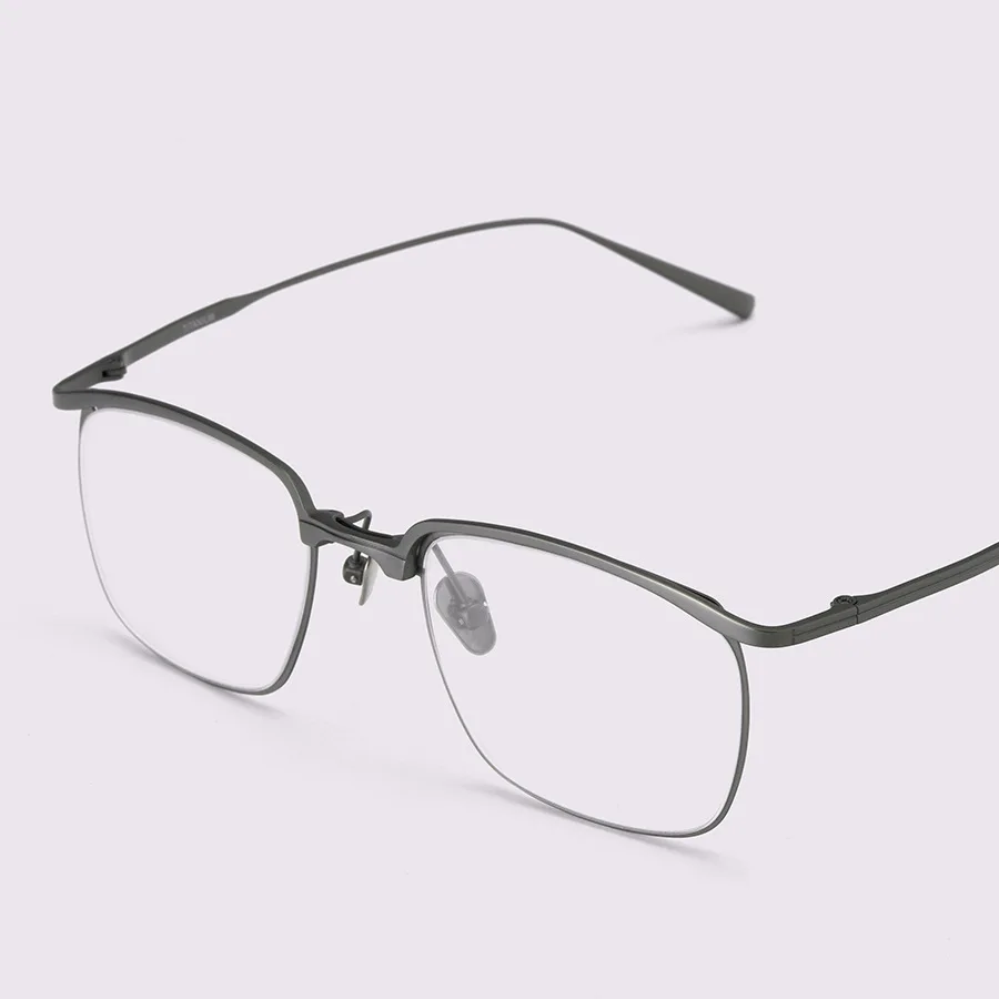 Ultra-light pure titanium glasses men myopia business retro women large frame eyeglass frame half eyebrow frame designer glasses