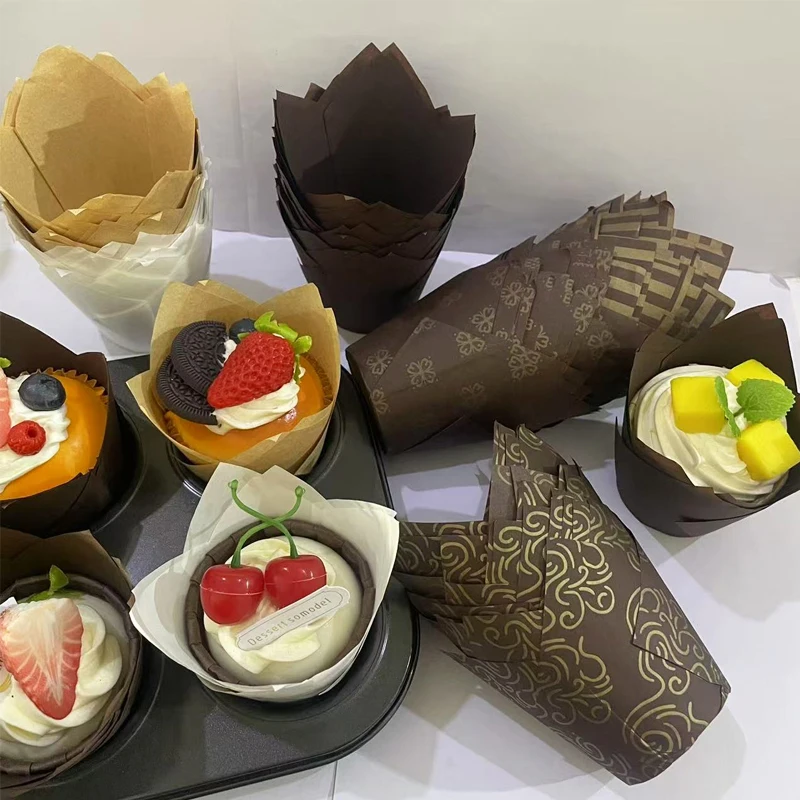 50Pcs/100Pcs/200Pcs Tulip Cake Paper Cups, Heat-Resistant and Oil-Proof Baking Cups, Suitable for Weddings, Birthdays, Tea Parties, Christmas, Valentine's Day, Mother's Day, Graduation Ceremonies, Etc., Essential for Home Baking