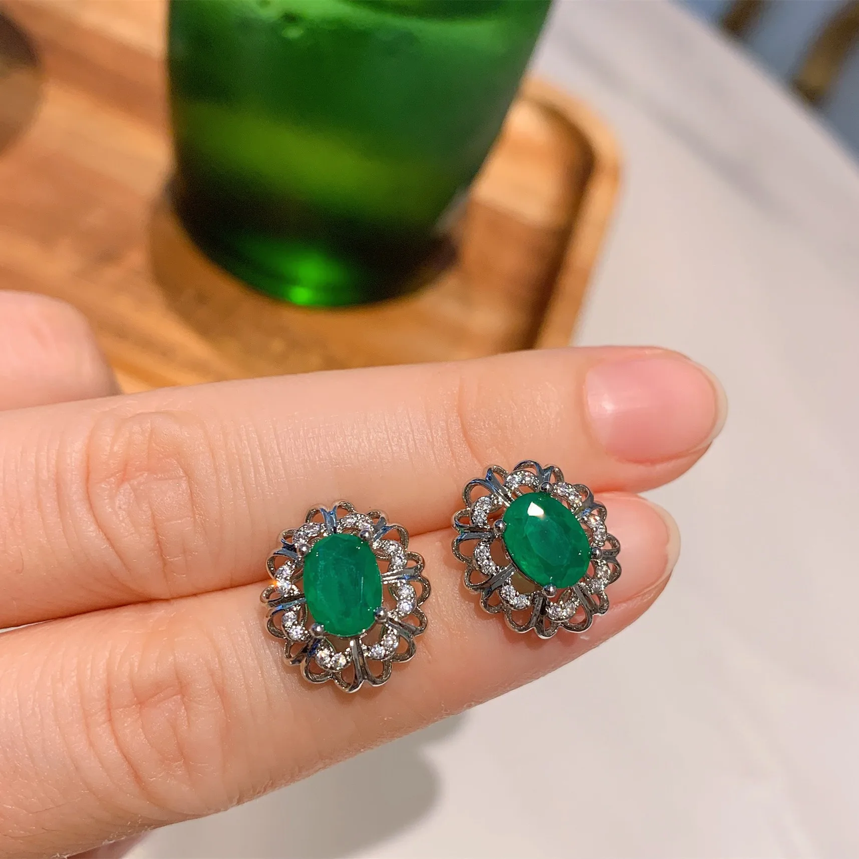 Charms Emerald Crystal Stone Necklace Adjustable Ring Earring Flower Fine Jewelry Vintage Women Prom Party Dresses Accessories