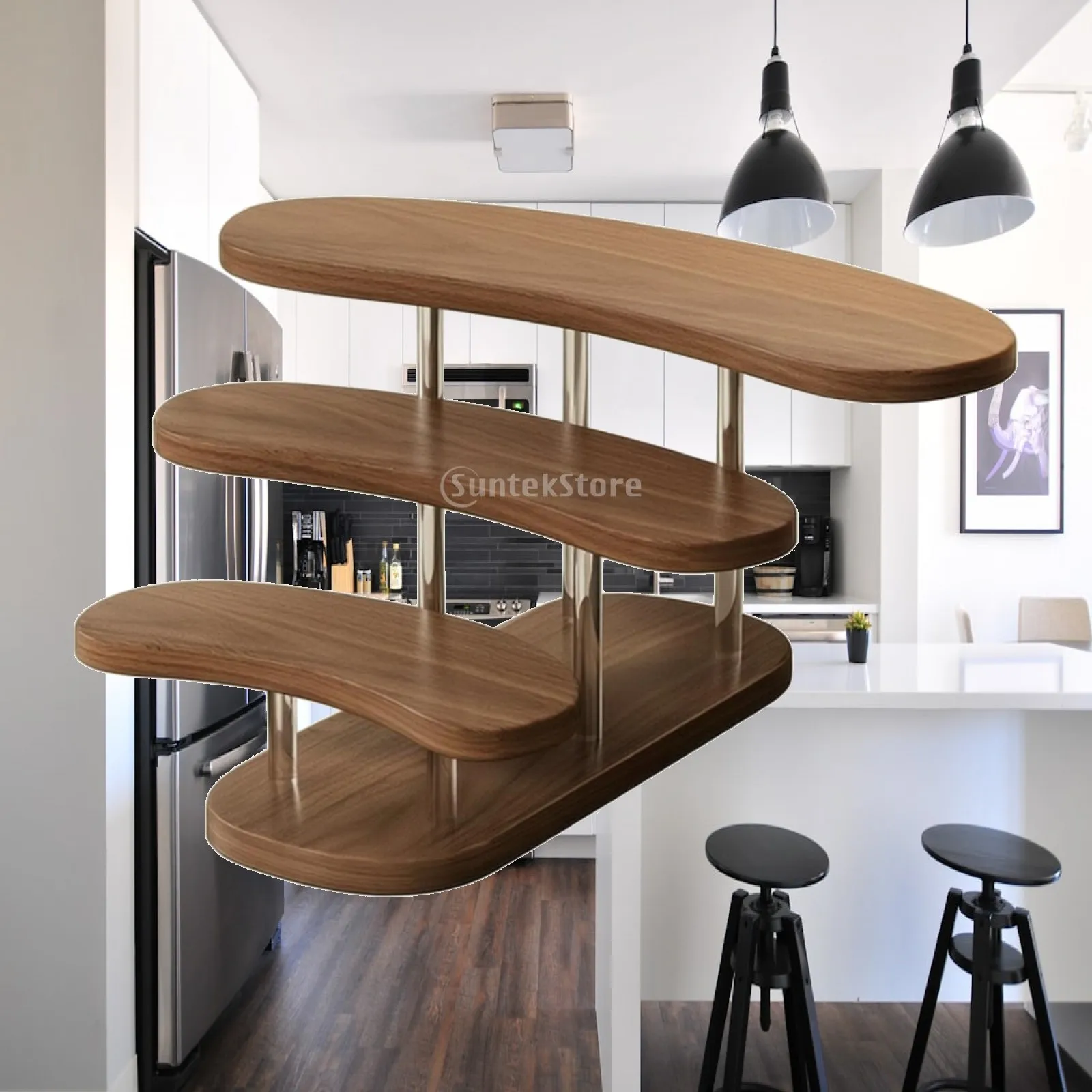 Walnut-Finish Desktop Display Rack Multi-Level Tiered Countertop Organizer with Wood-Grain Shelves Sturdy Fiberboard and Acrylic