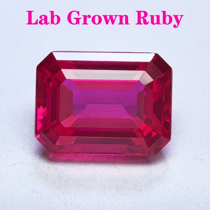 Emerald Cut Lab Grown Ruby Rubellite Color VVS1 Gemstone Charms DIY Advanced Jewelry Making Materials Selectable AGL Certificate