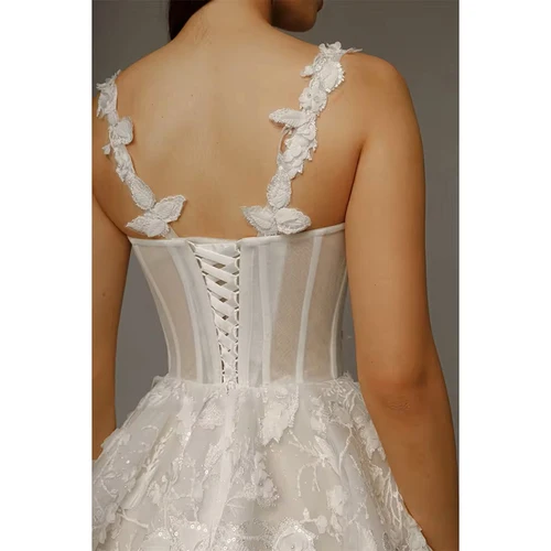 Imagen 2 del producto Vestido de fiesta de encaje corto blanco para despedida de soltera, apliques florales, vestido de novia sin mangas, vestido de novia con forma de corazón, vestido de cóctel