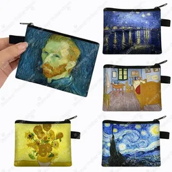 Retro Van Gogh Art Print Coin Purses Sunflower The Starry Night Bedroom in Arles Oil Painting Wallet Mini Purse Coin Pouch Gift