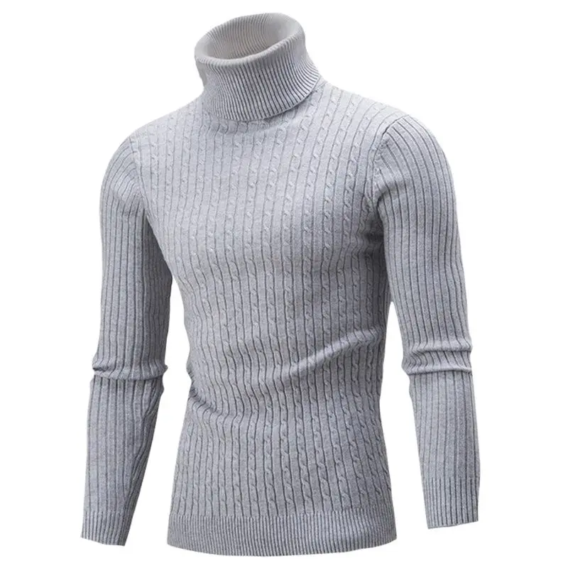 Jesienno-zimowy męski sweter z golfem męskie dzianinowe swetry Rollneck sweter z dzianiny ciepły męski sweter Slim Fit swobodny sweter