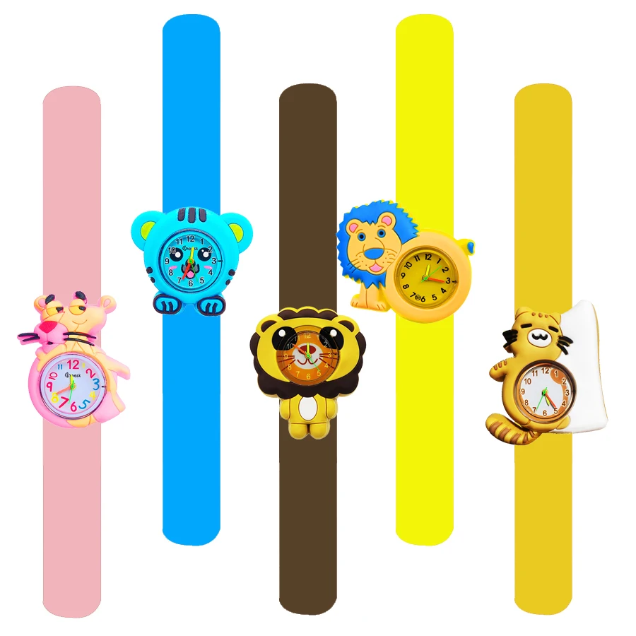 Lovely Tiger Boys Watches for Children Reward Gifts Cartoon Lion Bracelet Kids Study Time Toy Slap Watches with Extra Battery