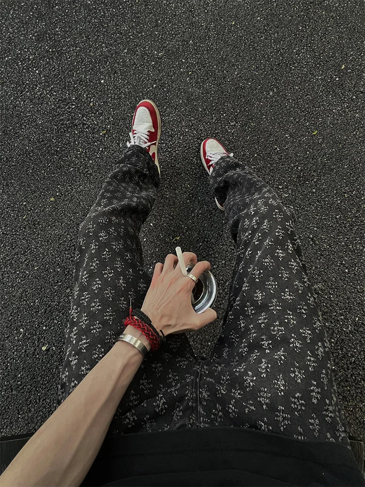 

Мужские джинсы в американском ретро-стиле с высокой талией, летние, приталенные, прямые, из денима, с 3D-дизайном, молодежный тренд, полиэстер