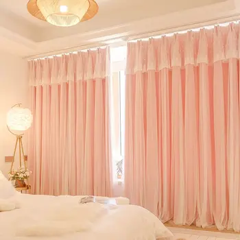 2件女孩雙人公主風法式粉紅窗簾臥室ins風遮光新客廳夢幻窗簾 10 最佳銷售 兒童房窗簾 - №1