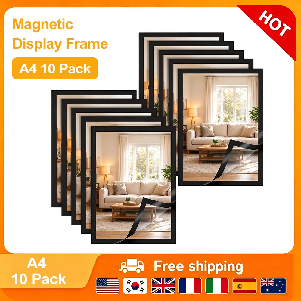 10-Pack A4 Magnetic Flexible Photo Frames Self-Adhesive Display Frames Suitable For Refrigerators/Walls/Glass Windows/Doors
