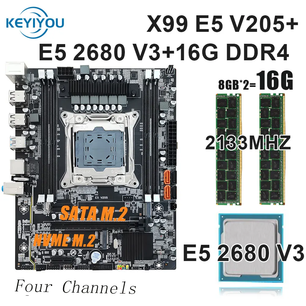 

KEYIYOU X99 Motherboard Set With Xeon E5 2680 V3 LGA2011-3 CPU 2pcs X 8GB = 16GB 2133MHz DDR4 PC4 Memory REG ECC RAM SATA M.2