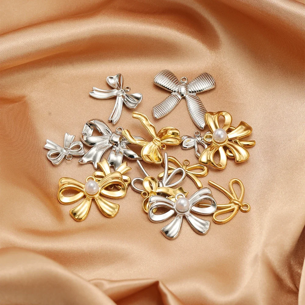 5pcs Bow Knot Charms Stainless Steel Gold Color Bow Pendants for DIY Girl Jewelry Earring Necklace Findings Bracelet Making Bulk