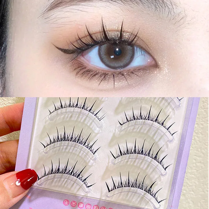 New 5 Pairs Natural  False Eyelashes Cos Japanese Eyelashes Handmade Transparent Terrier Thick Curling Fan Eyelash Makeup Tools