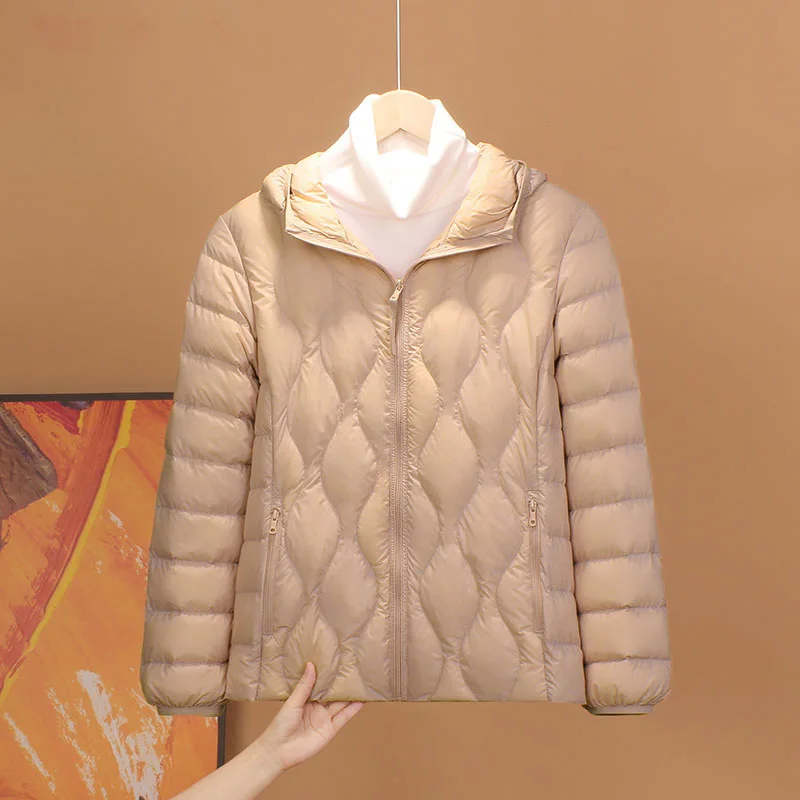 Women Hooded Down Jacket 2025 New Autumn Winter Warm Light Thin White Duck Down Coat Female Short Bigsize Puffer Parkas Outwears