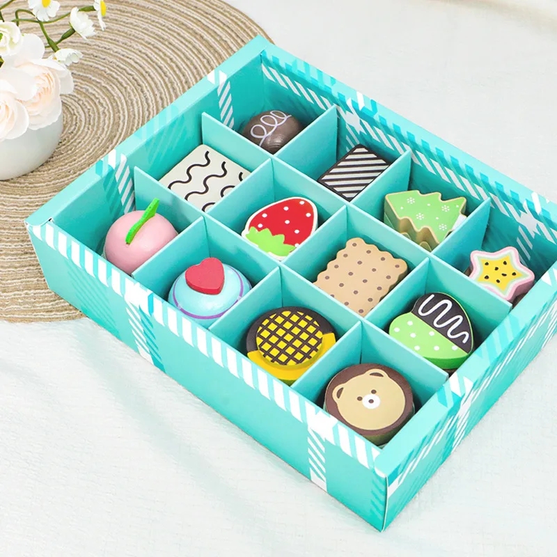 

Children Miniatures Simulation Dessert Shop Cookies Candy Box Food Play Doughnut Cake Kids Role Play Food Learning Wooden Toys