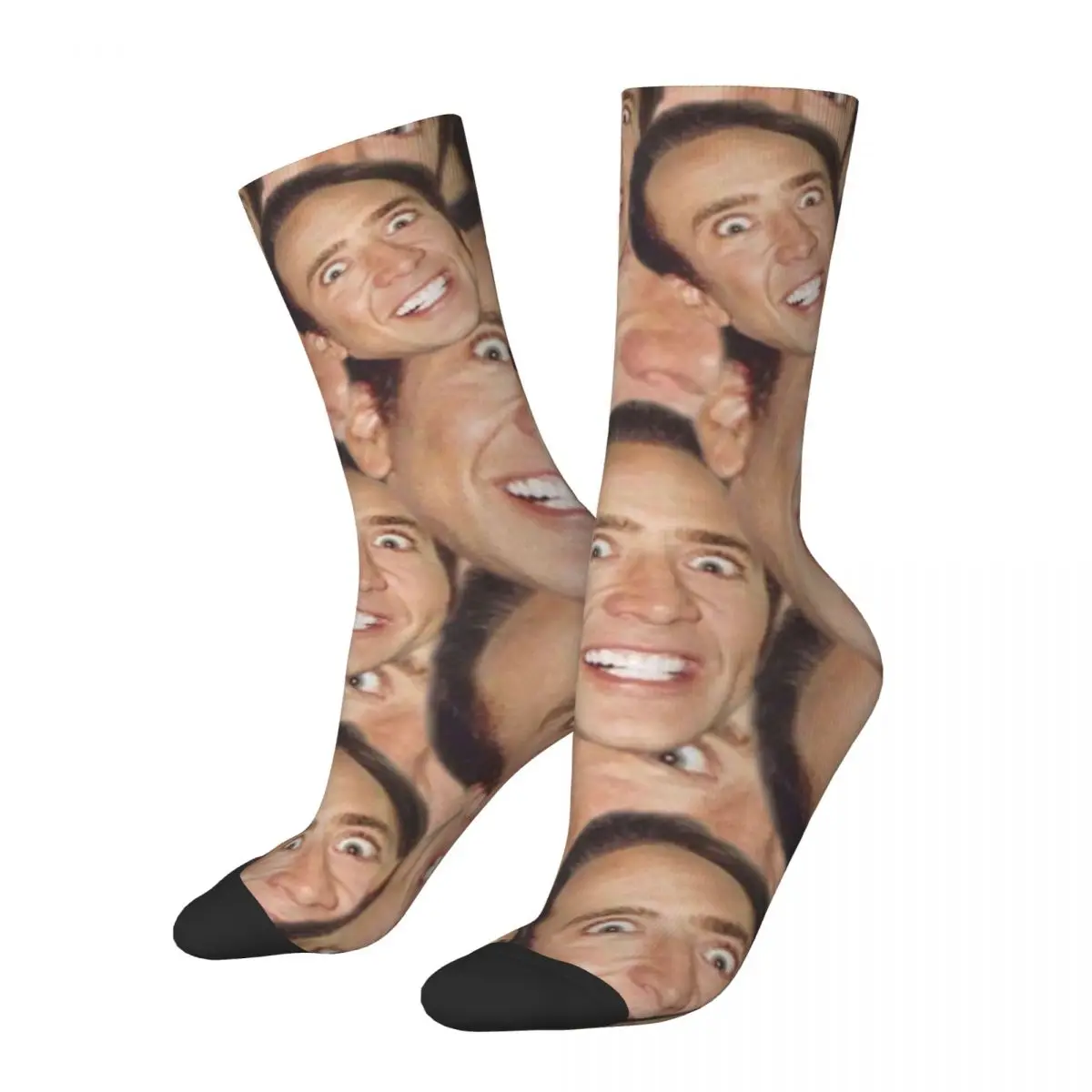 Nicolas Cage Meme Socks Funny Face Collage Funny Stockings Winter Non Slip Women Men Socks Medium Soft Pattern Running Socks 