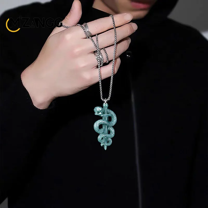 Original Natural A Goods Jade Snake Year Pendant Black Mamba Ice Memorial Jade Necklace Hip Hop Fashion Gift for Men and Women