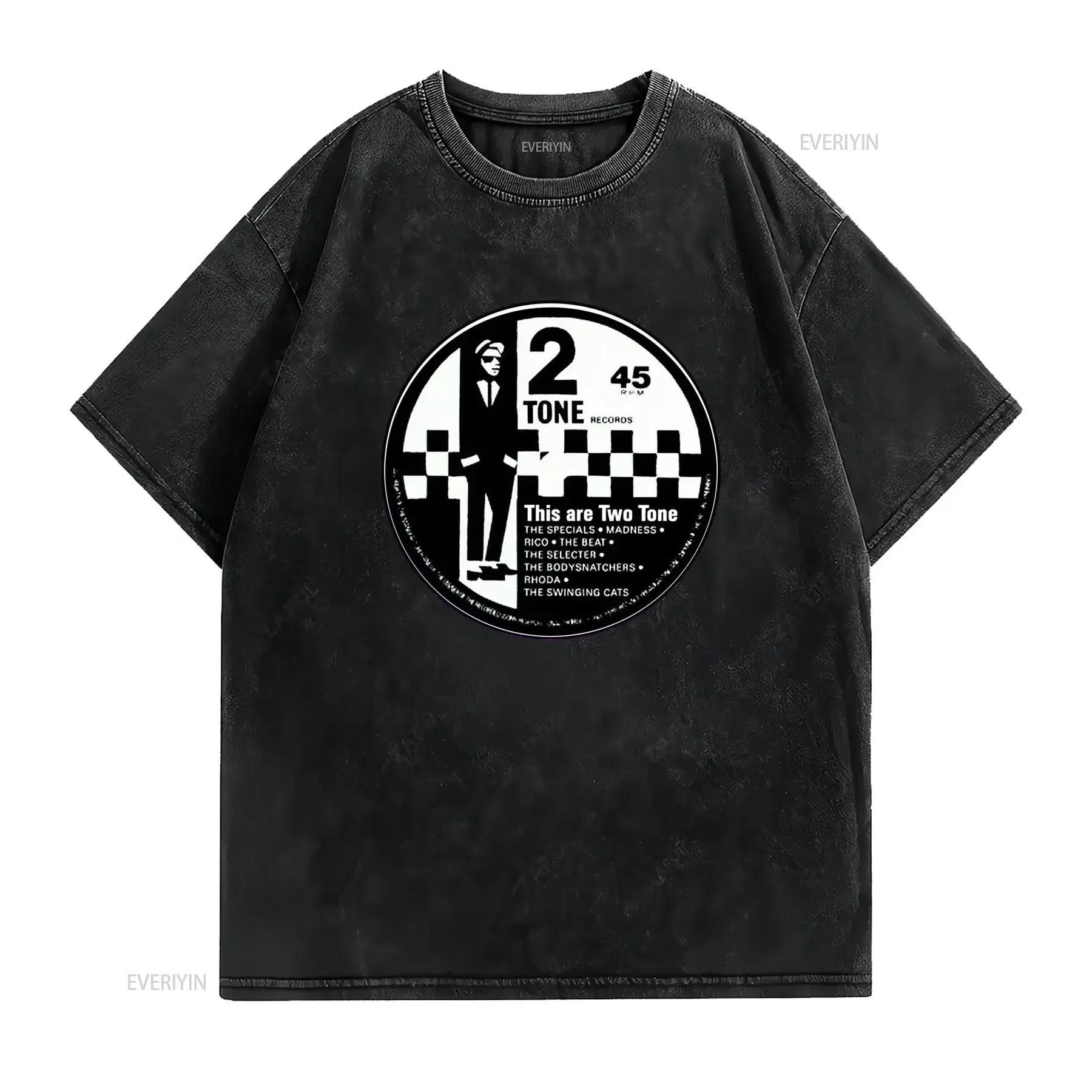 Vintage Retro 2 Tone Records Ska Music Band Checkered Vinyl Print Casual T Shirt vintage Washed designer clothes graphic Unisex