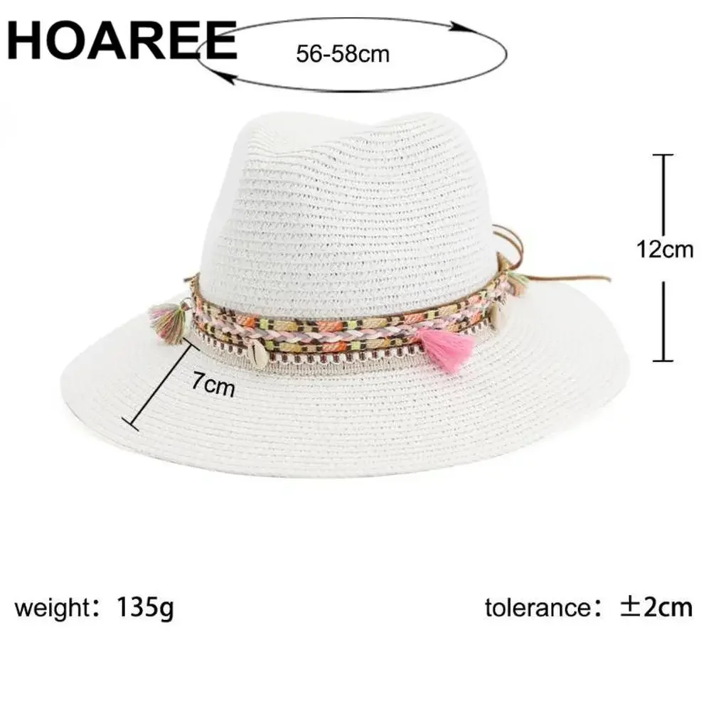 HOAREE Sombrero de paja para el sol Sombrero panamá blanco Playa Gorras de verano para mujer Sombrero Fedora femenina Sombrero informal para mujer