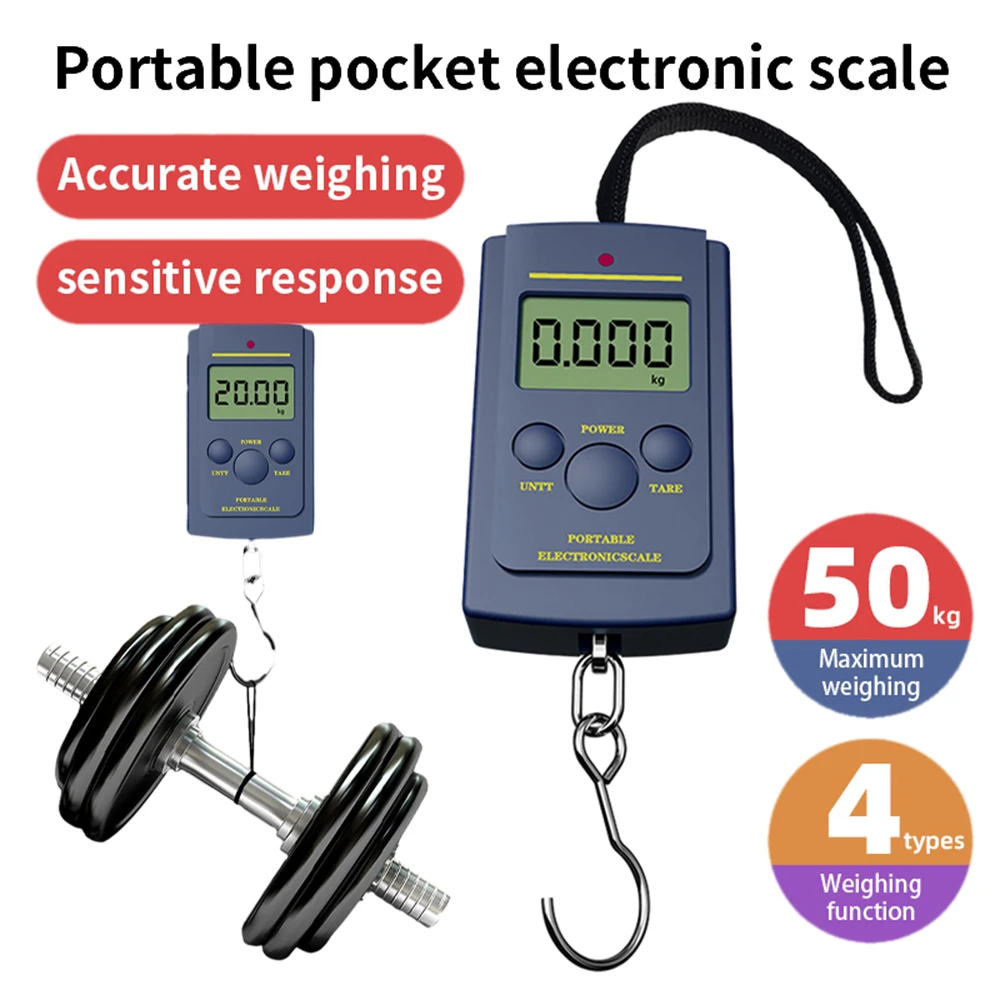 

1pc 50kg Portable Electronic Luggage Scale Mini Fishing Hanging Hook Kitchen Weighing Tools Lcd Digital Display Electronic Scale