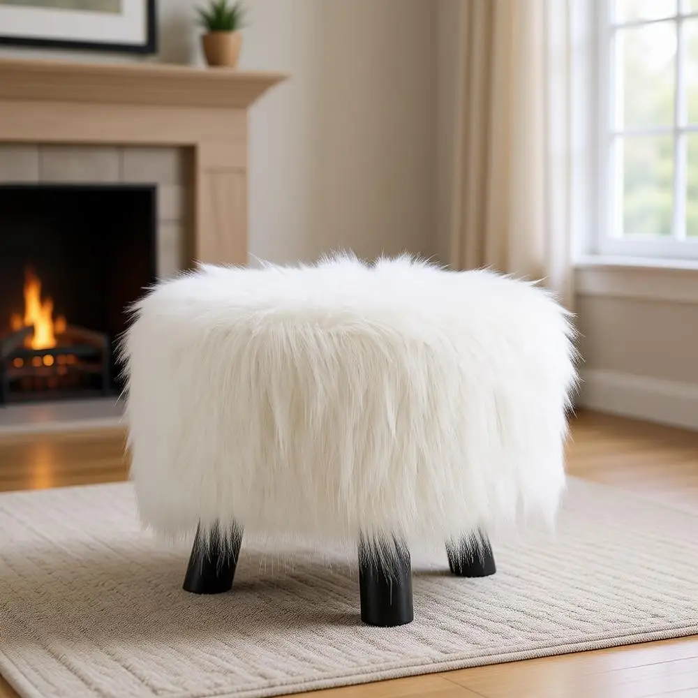 

16 White Modern Stool, 16W x 16D x 12.6H