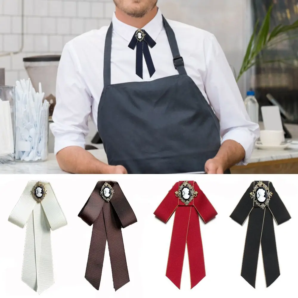 Vintage Bow Tie Cameo Ladies Head Diamond Ribbon Tassel Brooch Chic Girls Elegant Jewelry Collar Pin Girl Cravat Gift for Men