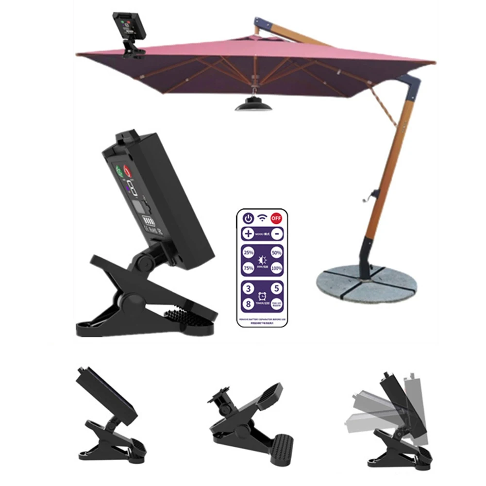 

Солнечный светильник для зонта для патио с дистанционным управлением, светодиодный светильник для зонта, IP65, водонепроницаемый зажим для зонта, лампа для пляжа, кемпинга, палатки, вечеринки