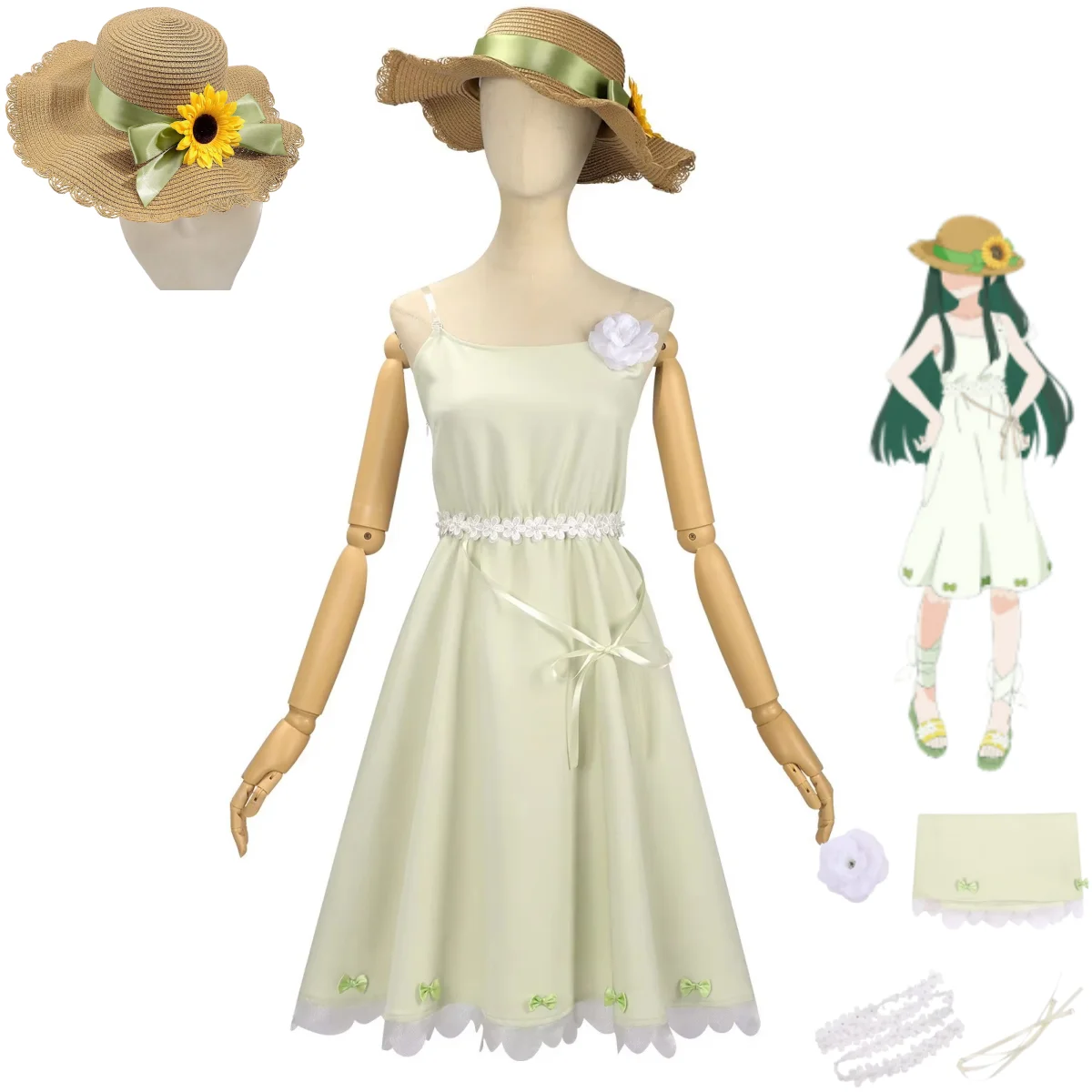 

Костюм для косплея Аниме «Агенты Четырех Сезонов: Танец Весны» Хазакура Аяме, платье-слинг с подсолнухами, шляпа, женский сексуальный наряд для вечеринки