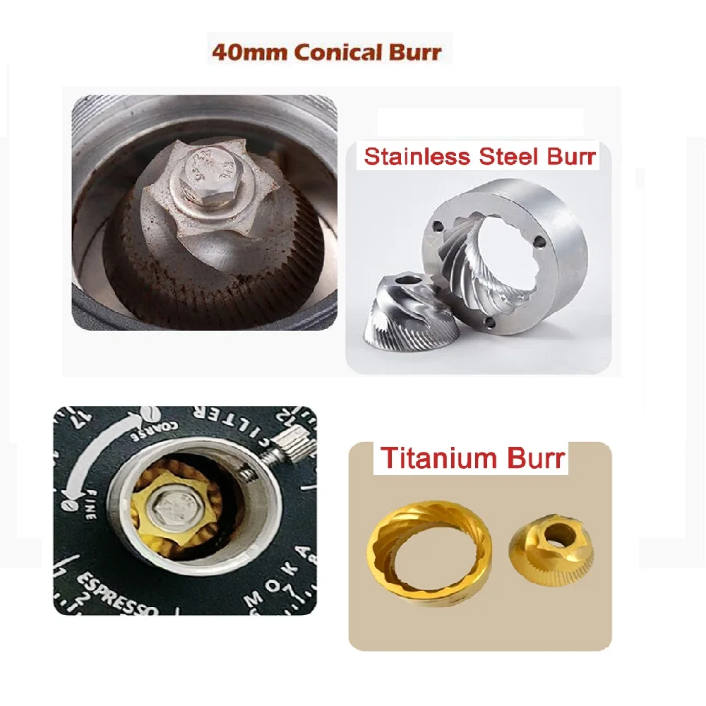 ITOP40 Coffee Grinder Stainless Steel 40mm Conical Burr Aluminum Alloy Blow Hopper and Housing