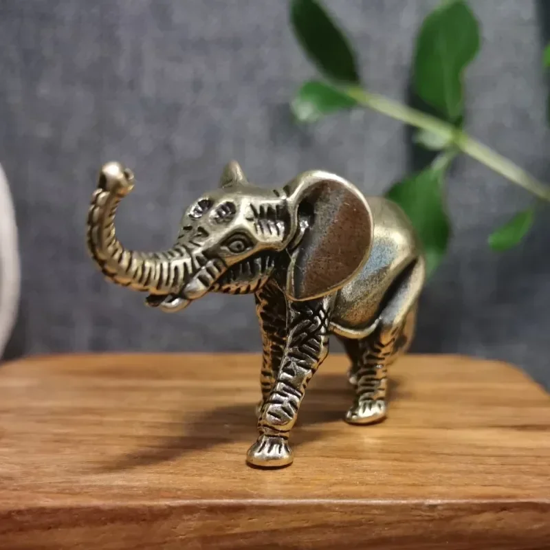 Solid Copper Lucky Elephant Small Ornaments Brass Blessing Elephants Miniature Figurine Antique Bronze Animal Statue Craft Decor