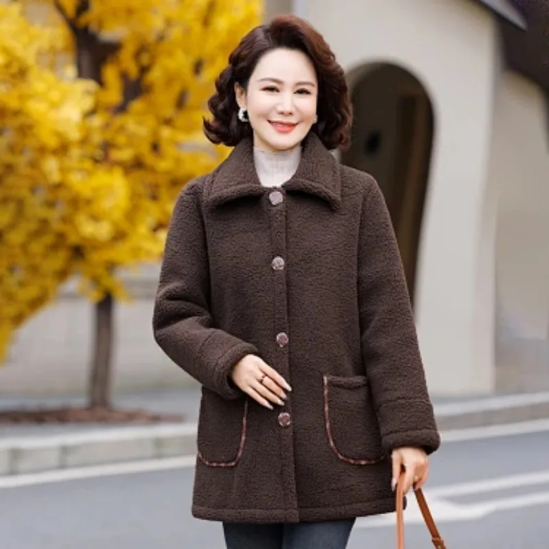Women Mom Fleece Teddy Coat Thick Warm Lamb Wool Jacket Winter Outfit for Middle Aged Ladies