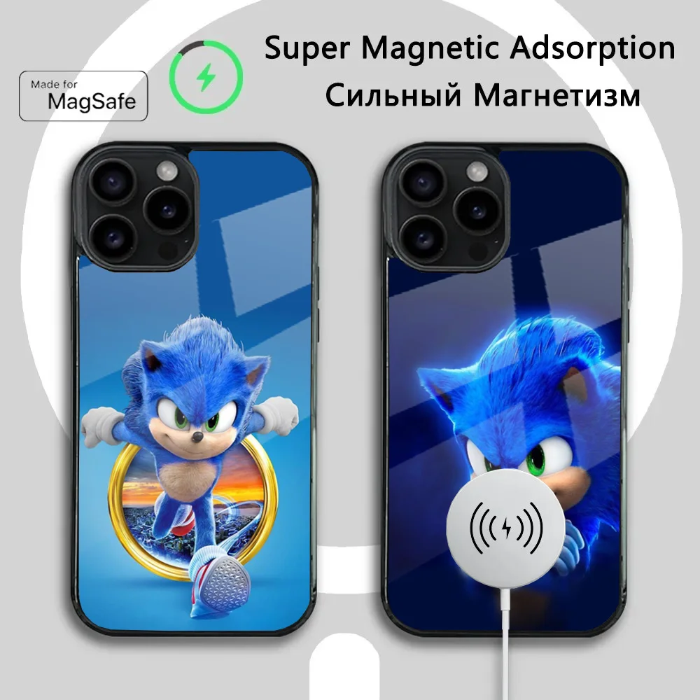 Cartoon-S-Sonics Phone Case For iPhone 16 15 14 13 12 11 Plus,Pro,Max Mini Magsafe Magnetic Wireless Charging