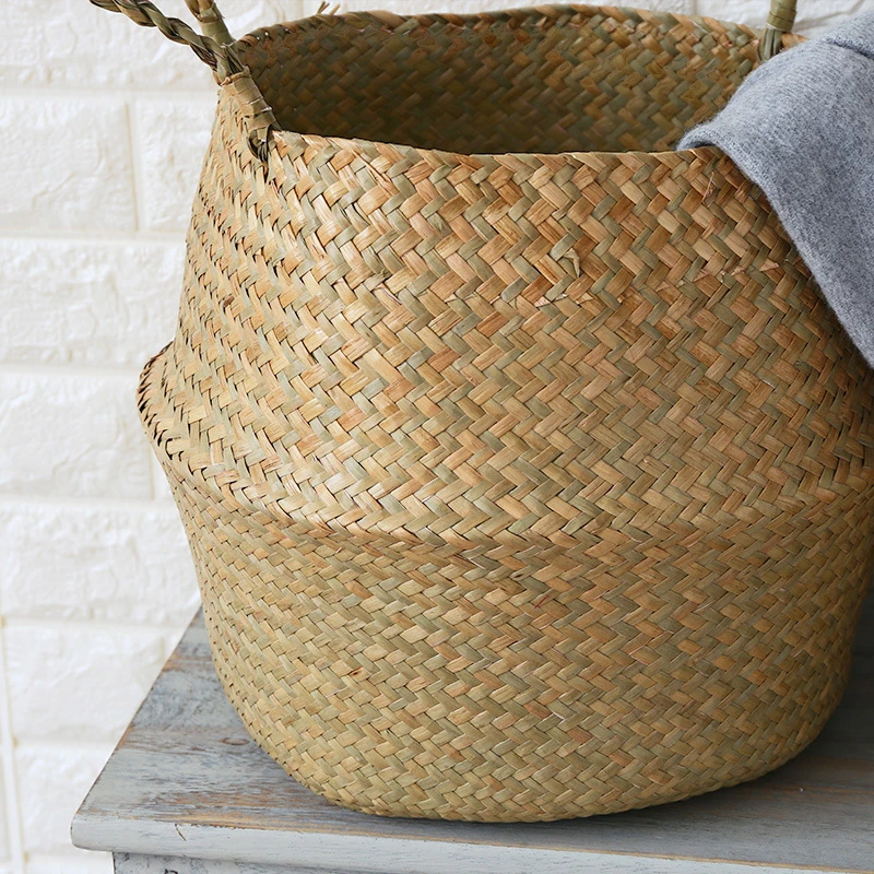 Seegras Wicker Woven Lagerung Korb Pflanzung Blumentopf Organizer Folding Wäsche Korb Hause Garten Bauch Mimbre Korb – Detail 5