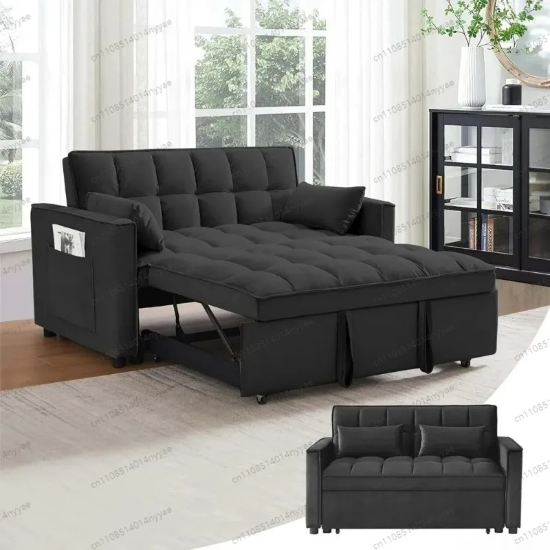 55 Inch 3-in-1 Sleeper Loveseat, Velvet Futon Sofa with Adjustable Reclining Backrest and Pull Out Couch, Includes Pillows