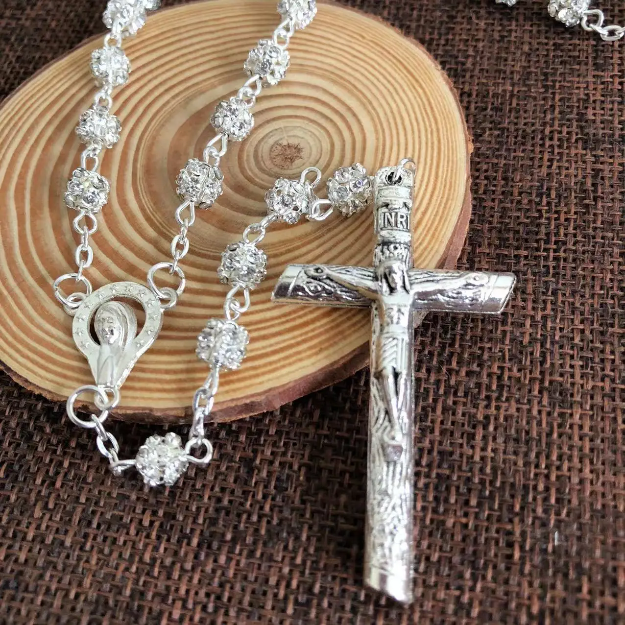 Free shipping white or black rosary bead necklace/ catholic rosary/ glass rosary / rhinestone rosary special offer