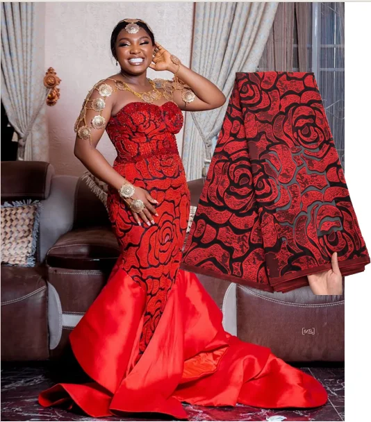 

SJD LACE French Jacquard Gilded Lace Fabric 2025Hot Sale Nigerian Brocade Tulle African Mesh Lace Fabric For Party Material 4224