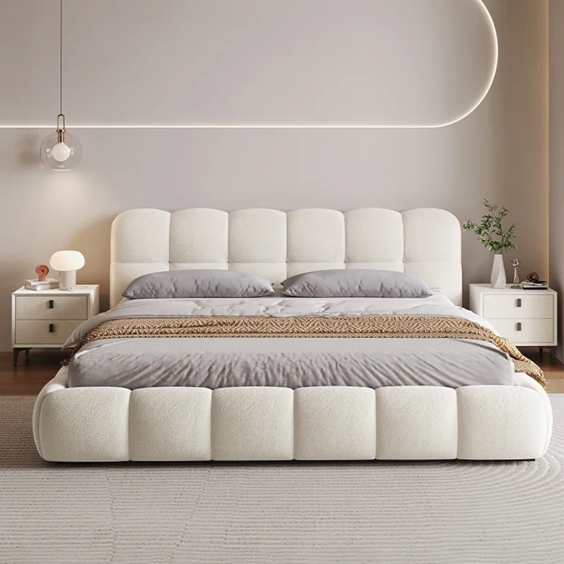 Popular Puff Bed Set Furniture Bedroom Cream White Fabric Bed Hotel Home King Bed Frame