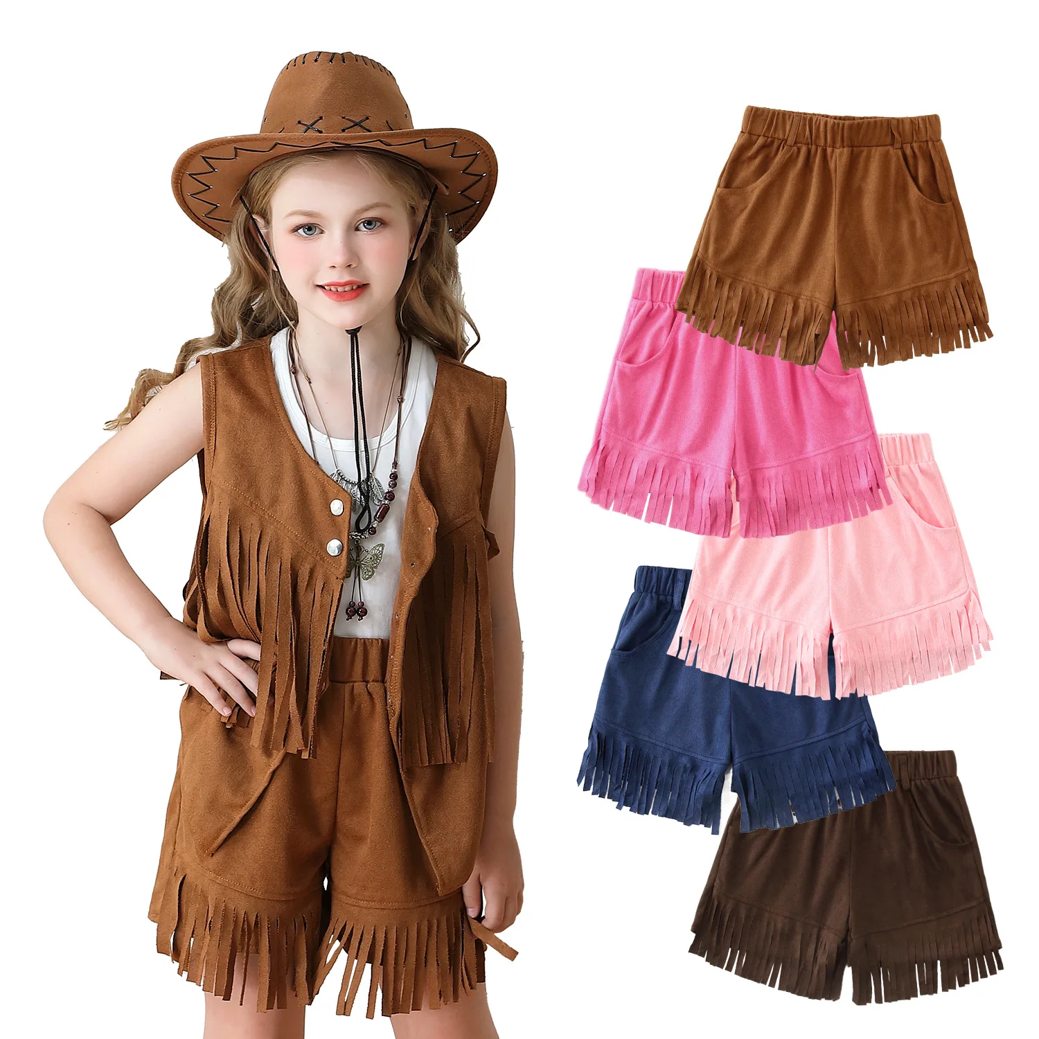 

Детские карнавальные брюки с кисточками в этническом стиле, флисовые ковбойские шорты в стиле ретро с оленем в стиле вестерн, ковбойские шорты для девочек в стиле хиппи