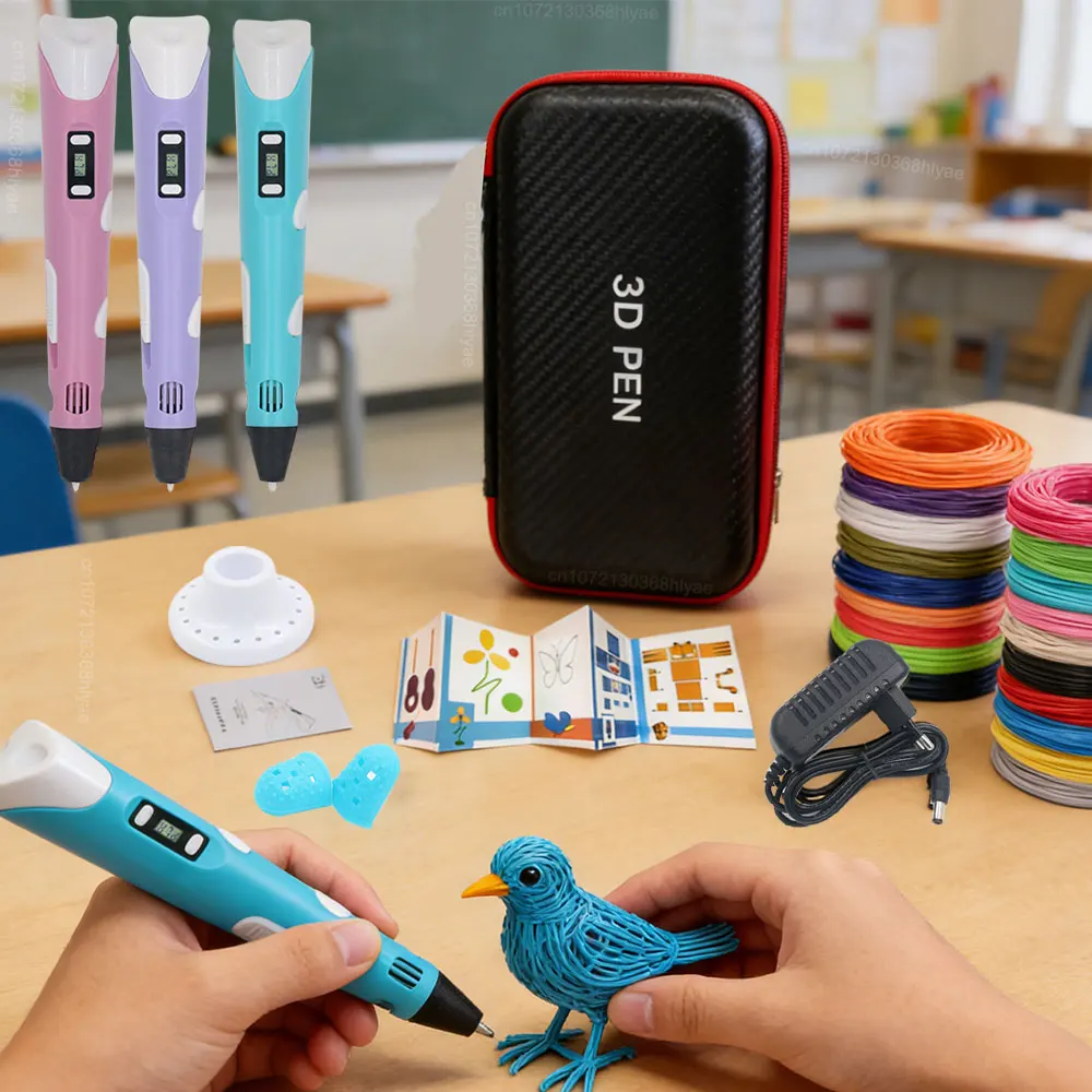 

Creative Kids 3D Printing Pen with LCD Display Power Adapter Suitcase PLA Filament Children's Favorite Christmas Birthday Gifts