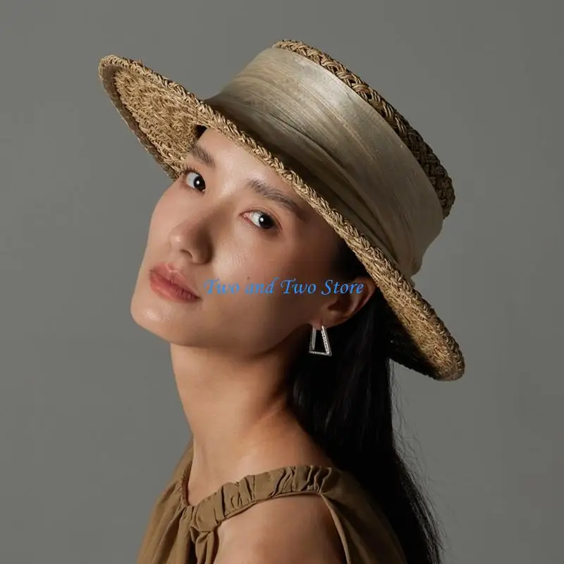 

HX6F Women's Ribbon Victorian Hat Natural Paper Straw Adjustable Band Breathable Design Beach Gardening Hat