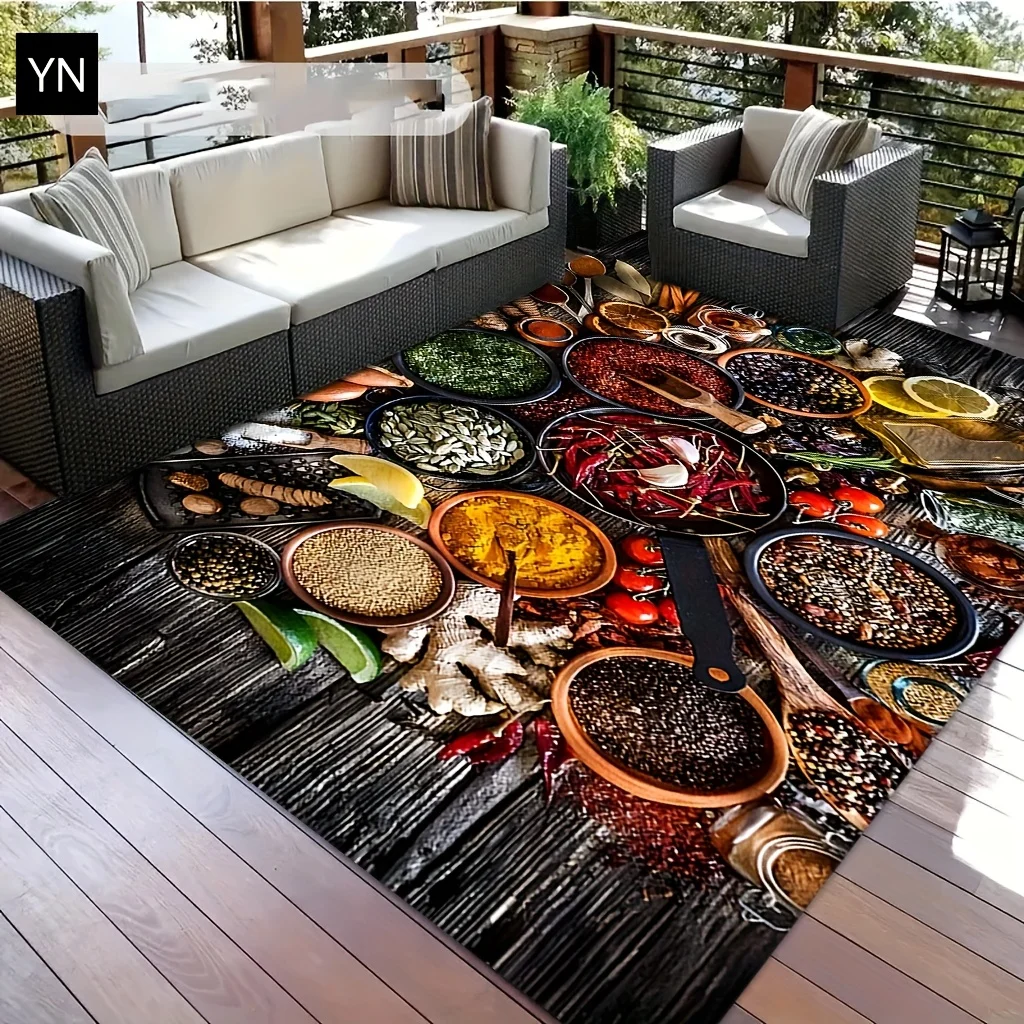 1pc Rich Food Ingredient Pattern Kitchen Rug, Washable And Easy To Clean,Durable And Comfortable,Perfect for Kitchen Dining Room