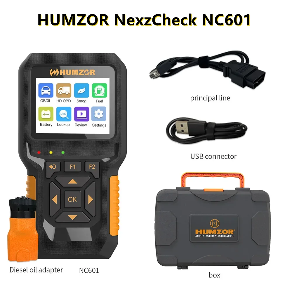 HUMZOR NexzCheck NC601 12V 24V Gasoline and Diesel OBD2 Code Scanner Data Stream Action Test