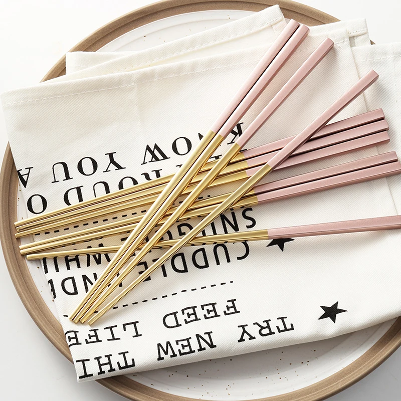

1/2/5/10pairs Pink Gold Chopsticks Wedding Xmas Party Chinese Cutlery Sushi Reusable Silver Gold Chop Stick Korean Cutlery Set