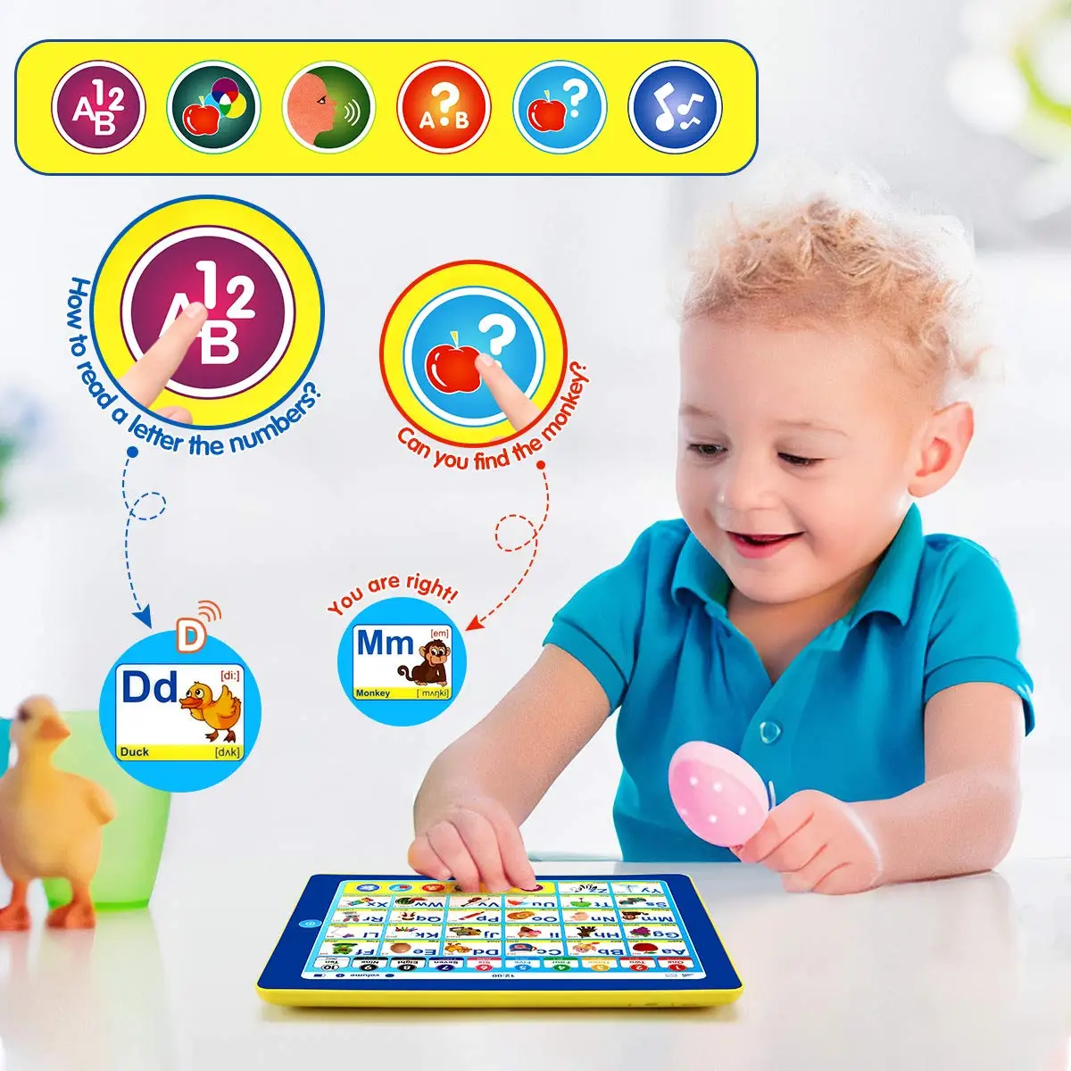 Tableta 6 en 1 para niños con ABC, palabras, números, juguetes electrónicos educativos interactivos, hace que el aprendizaje sea divertido