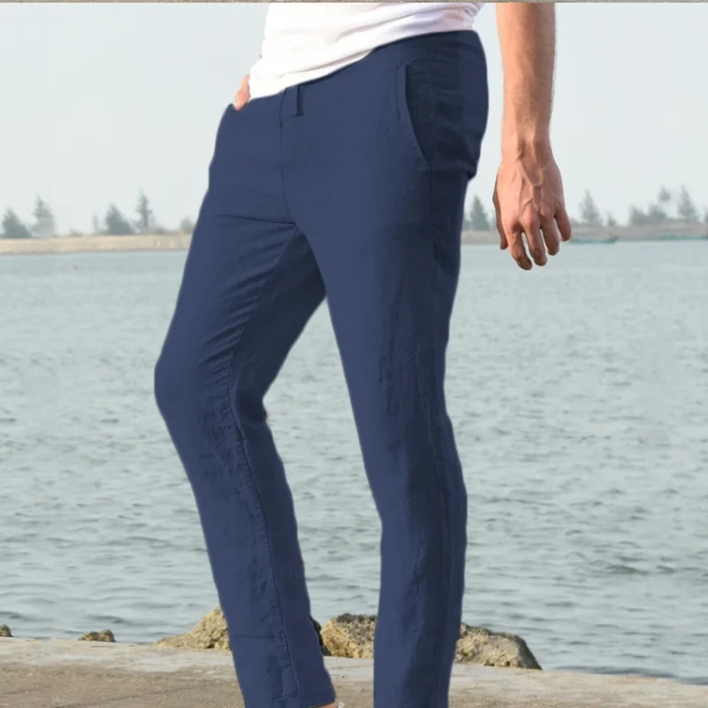 Men\'s Linen Pants Summer Male Breathable Linen Trousers Sweatpants Solid Color Linen Fitness Pants Jogging Fitness Streetwear
