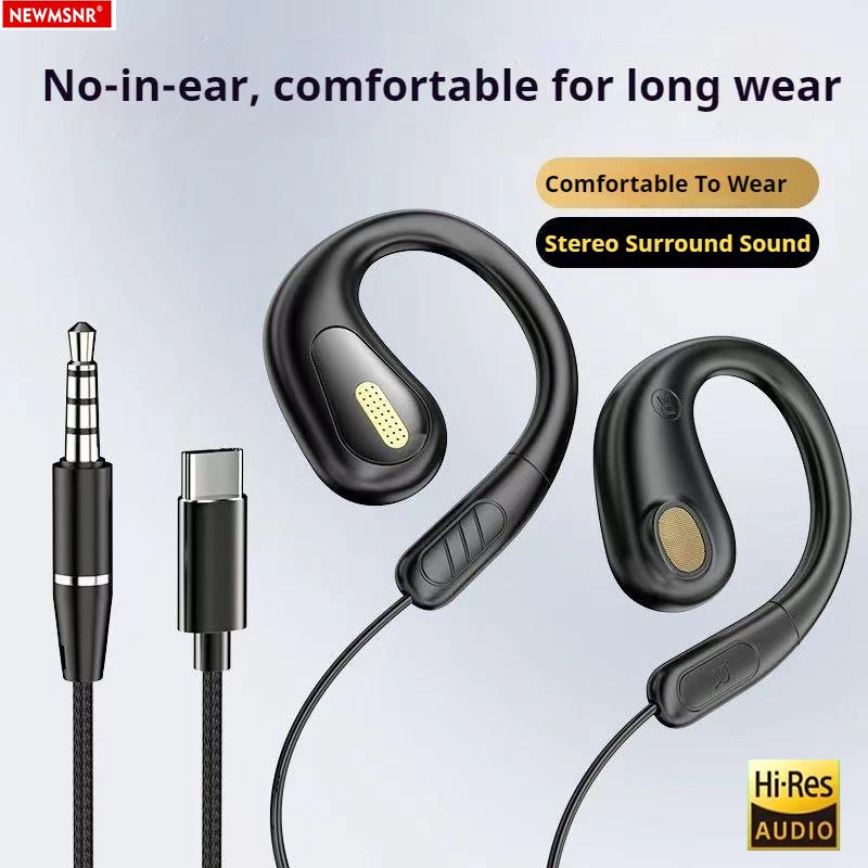 YX2 Clip-on Wired Control Type C&3.5mm Headphones 9D Surround Sound Bass Earbuds Sports Gaming Headset ENC Earphones For Samsung