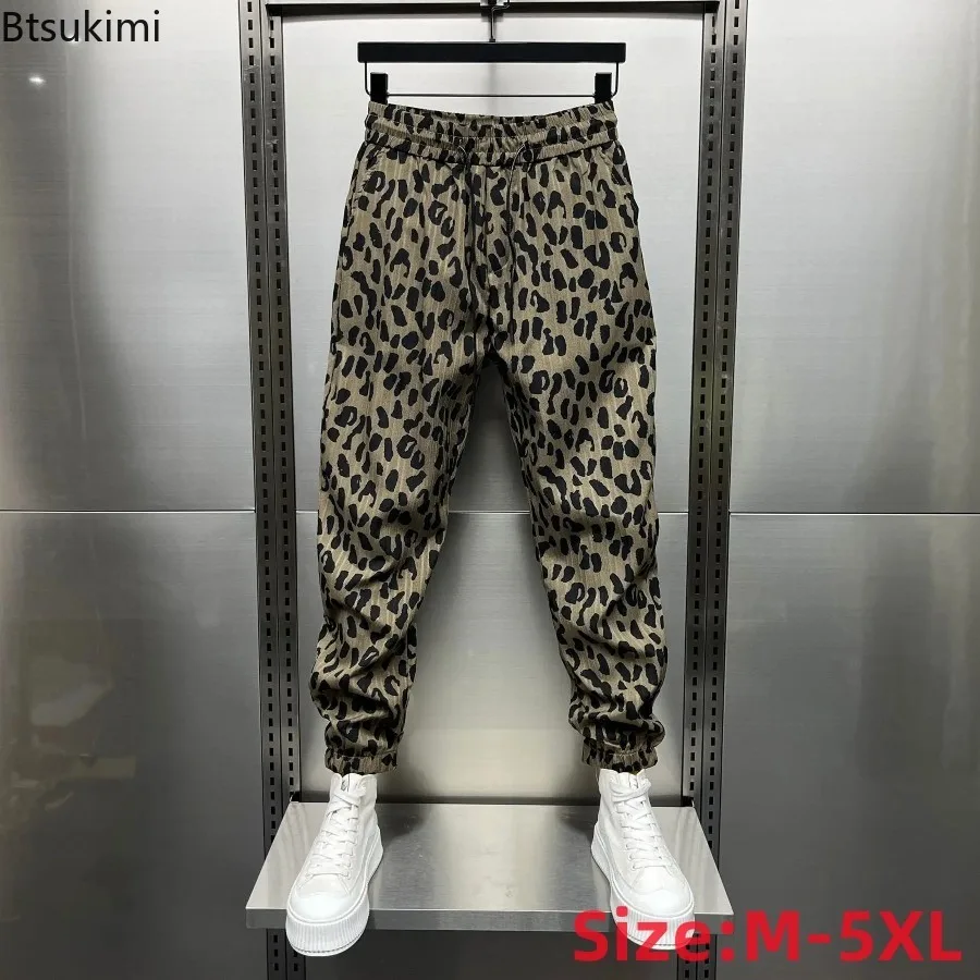 Men's Leopard Print Jogger Pants Korean Loose Streetwear Trousers Summer American Trendy High Sense Casual Beam Feet Sweatpants