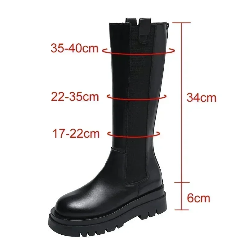 Damen Hohe Stiefel Mode Rutschfeste Wasserdichte Winter-Reißverschluss PU-Leder Kniehohe Stiefel Damen Klobige Plateau-Langstiefel – Detail 11
